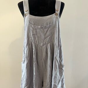 Linen Blend Romper Overalls Women’s Medium Taupe Button Strap
